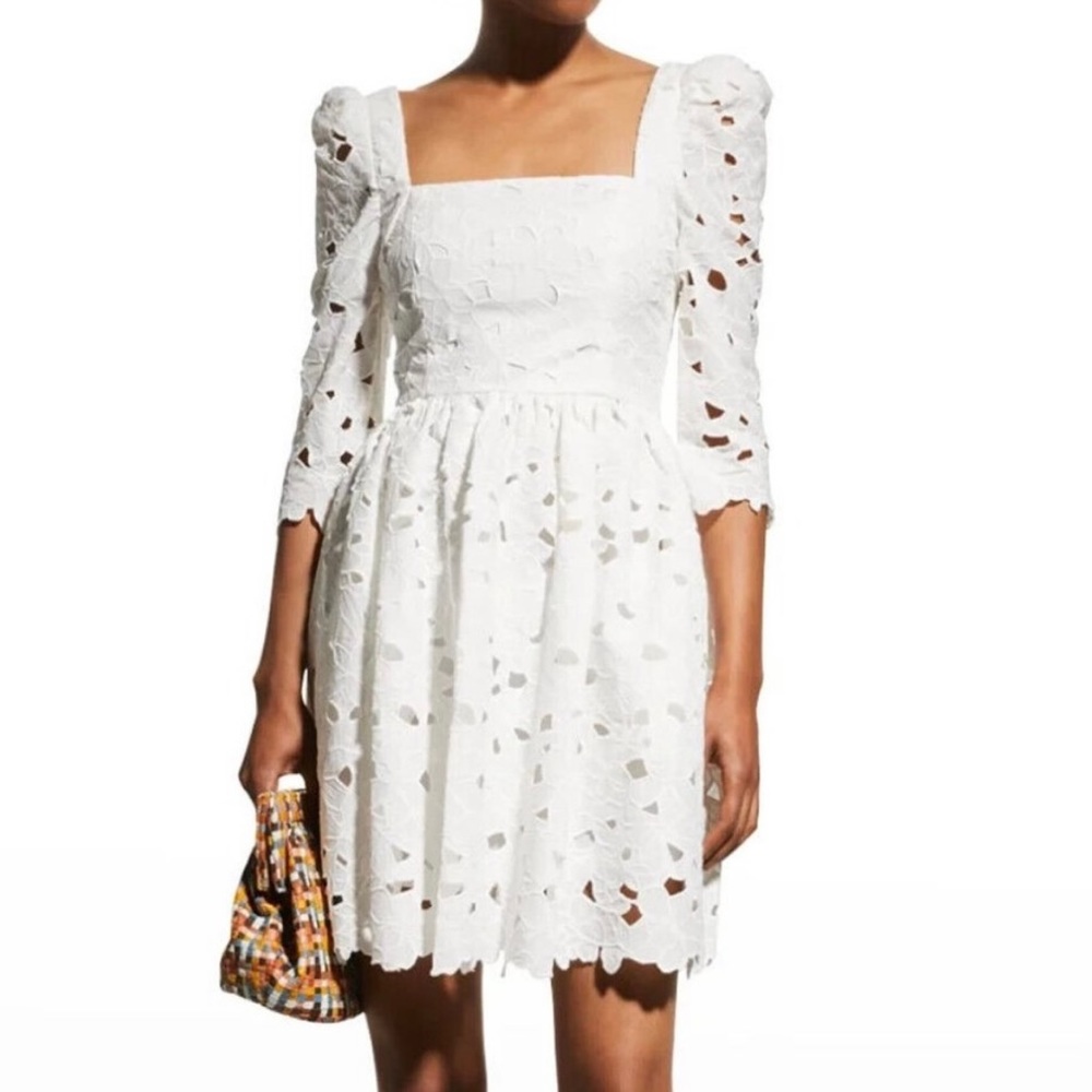 Cara Cara Hart Floral Eyelet Puff Sleeve Mini Dress - size 6
